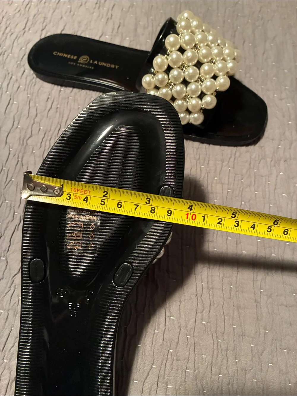 Chinese Laundry Black Slide Sandal with Pearl Embellishment. Size 7. Never worn